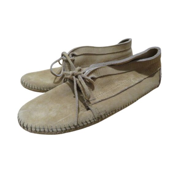 MINNETONKA Moccasin Loafer Fringe Booties Tan Suede Leather Western Casual - Picture 1 of 16